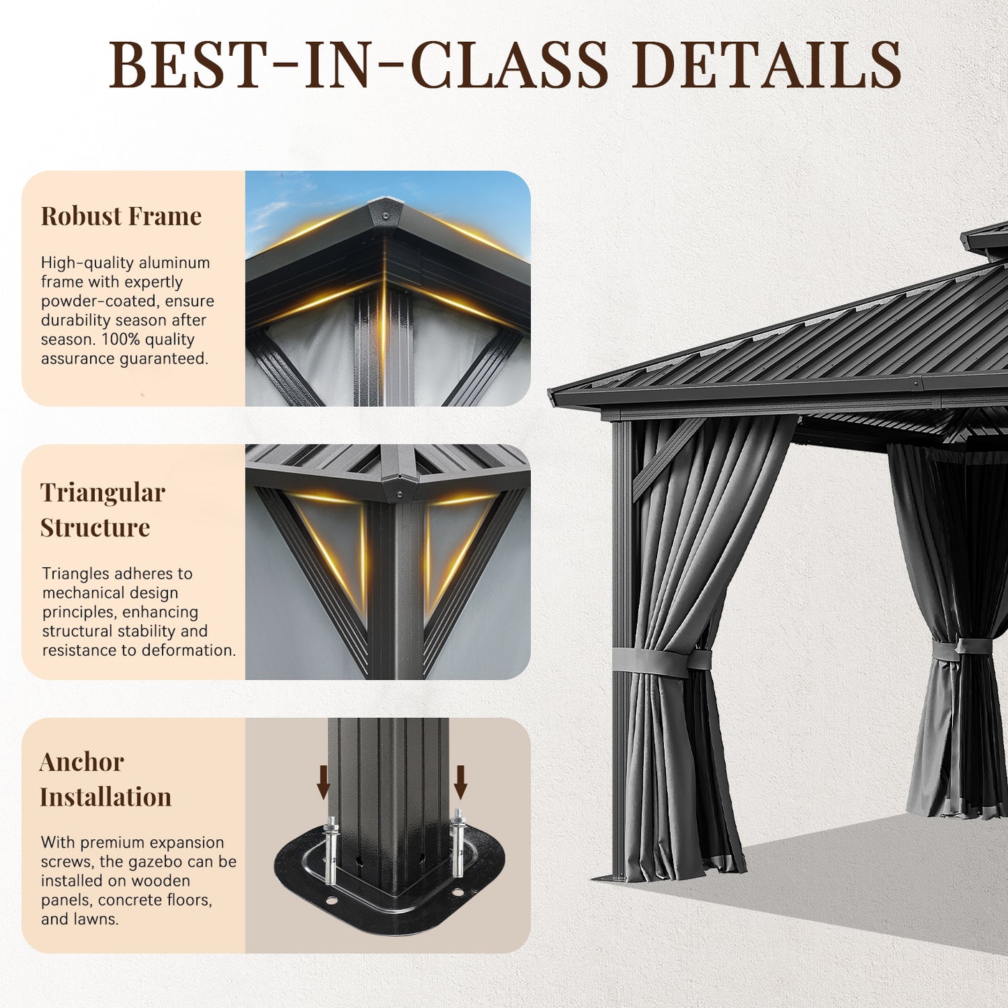 12 Ft. W X 12 Ft. D Patio Gazebo With Double Roof