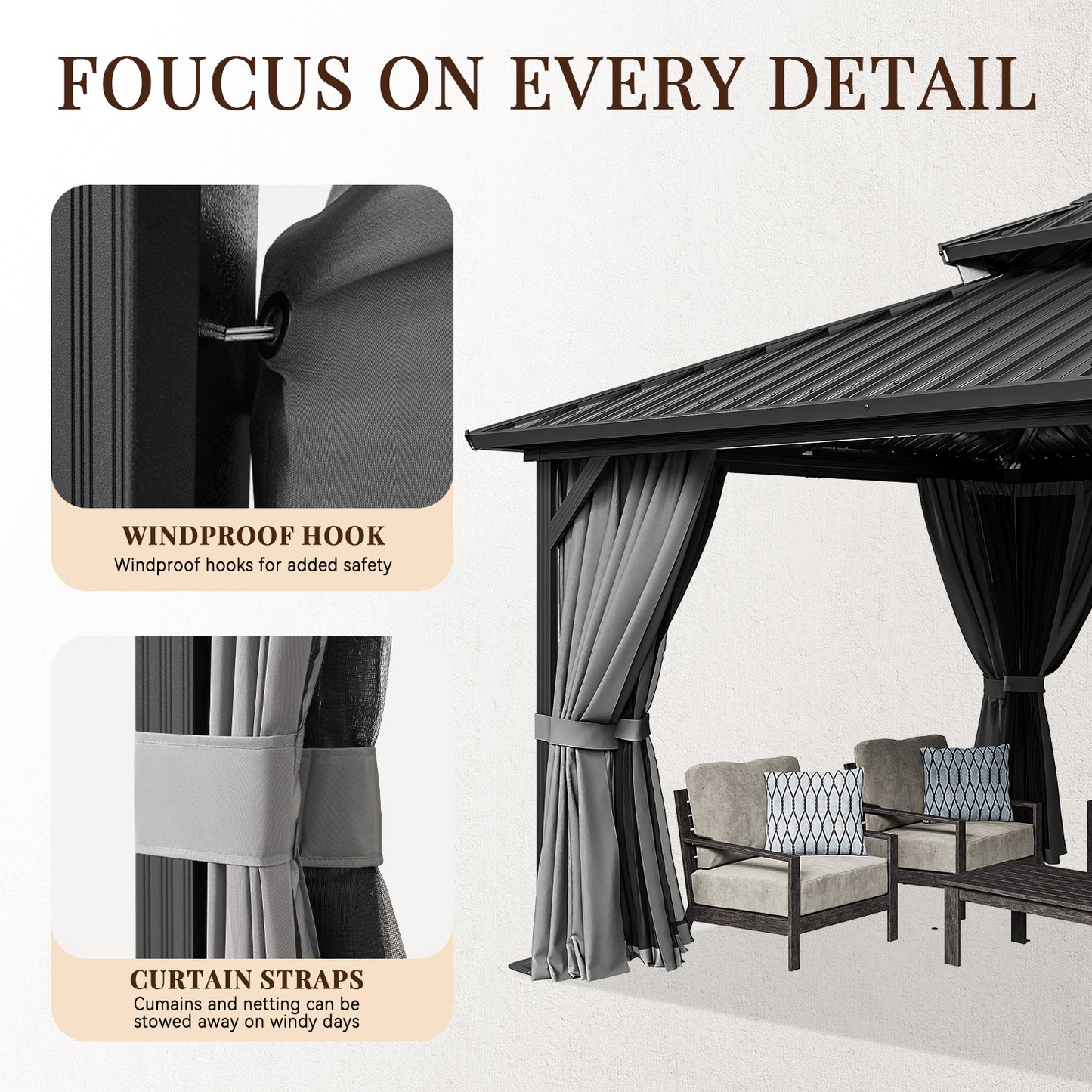 14 Ft. W x 12 Ft. D Metal Patio Gazebo