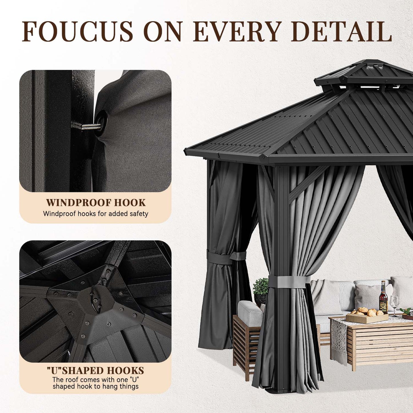 10 Ft. W X 10 Ft. D Aluminum Patio Gazebo With Double Roof