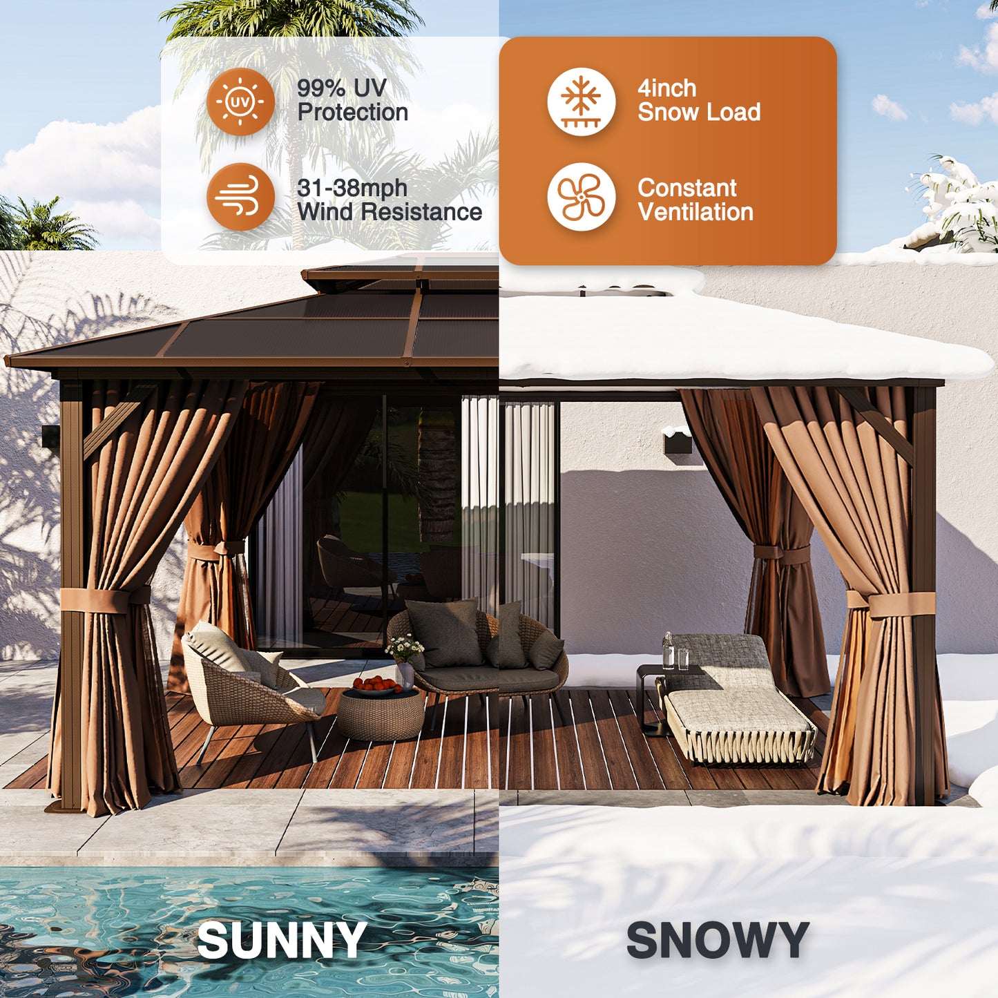 14 Ft. W X 12 Ft. D Aluminum Patio Hardtop Gazebo