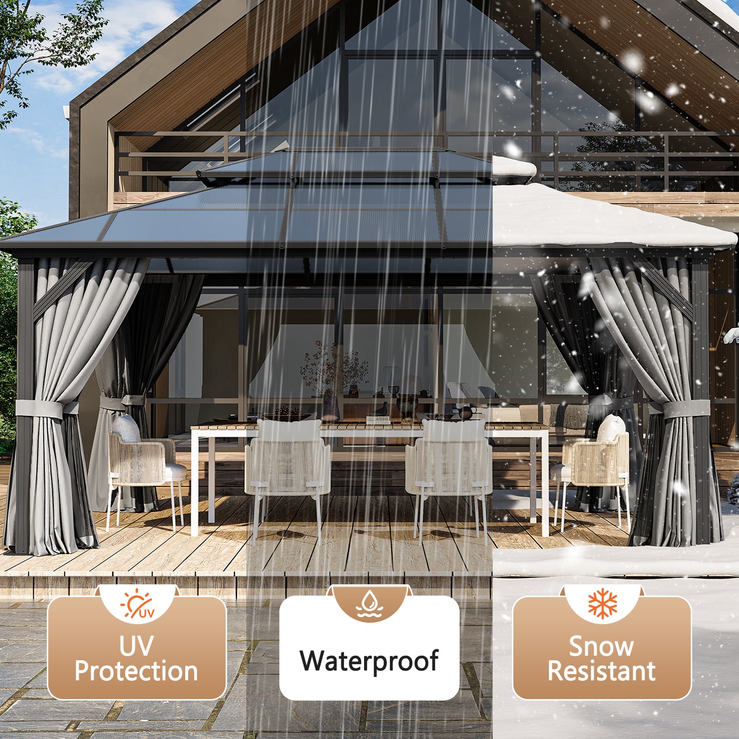 16 Ft. W X 12 Ft. D Metal Patio Gazebo With String Lights