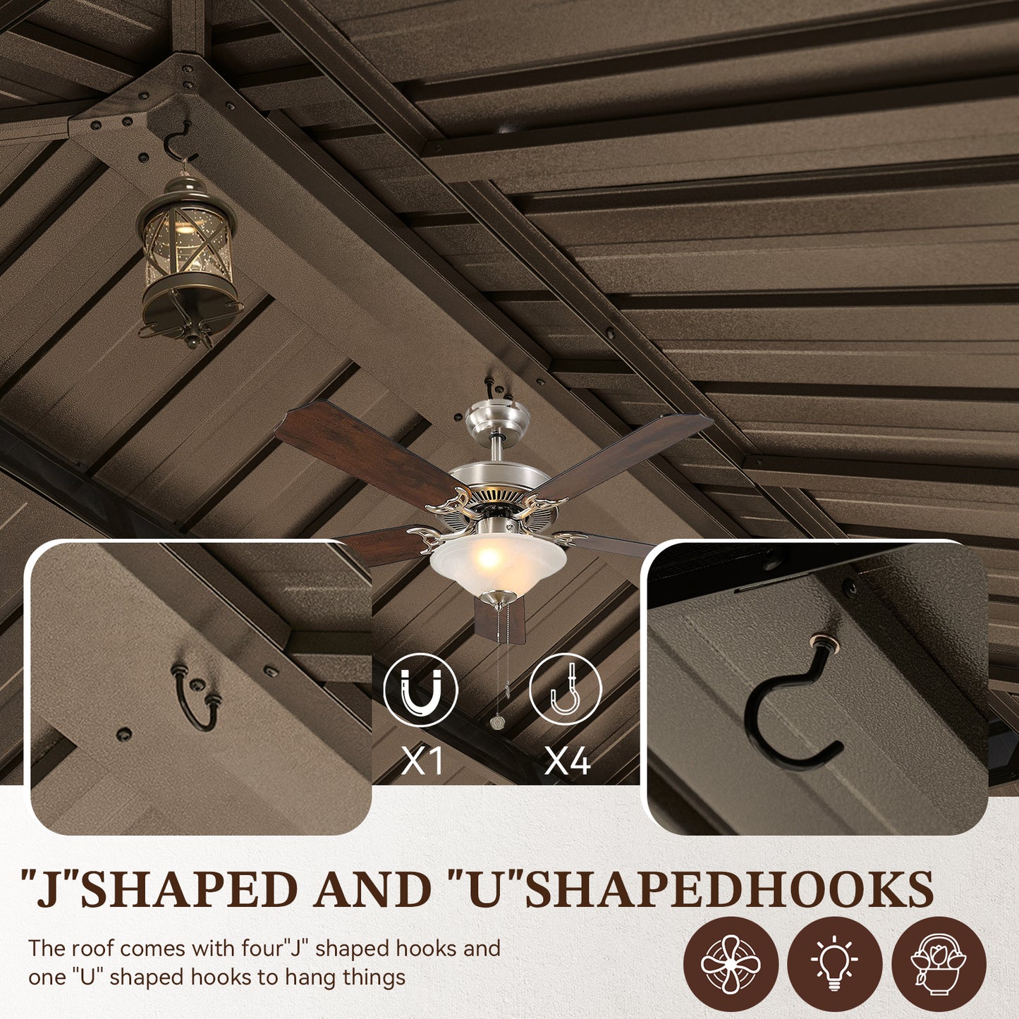 16Ft. W x 12Ft. D Outdoor Cedar Framed Gazebo with Steel Hardtop Permanent Wooden Finished Pavilion