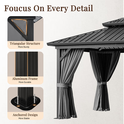 14 Ft. W X 10 Ft. D Patio Gazebo With Double Roof