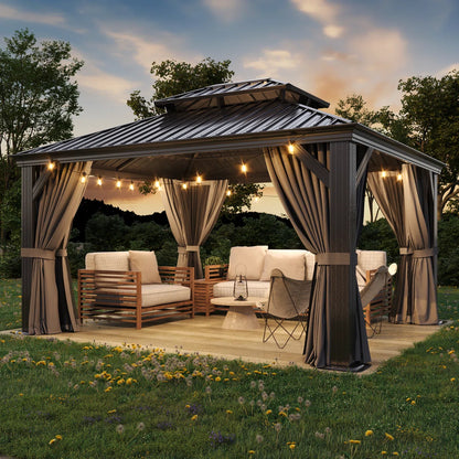 12 Ft. W X 12 Ft. D Metal With Water Guide Roof, 4.7inch Aluminum Post Patio Gazebo