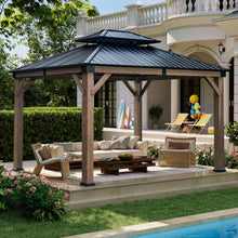 12 X 10 Ft. Soild Wood Gazebo Steel Double Hardtop Roof Gazebos