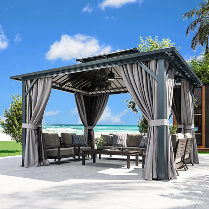 12 Ft. W X 10 Ft. D Metal Patio Gazebo With Illuminated fan