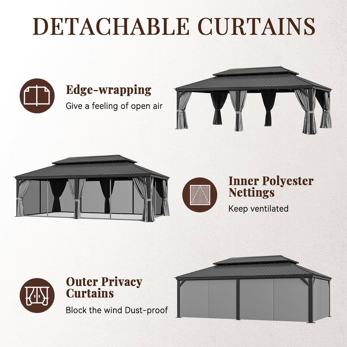 24 Ft. W X 14 Ft. D Metal With Water Guide Roof, 4.7inch Aluminum Post Patio Gazebo