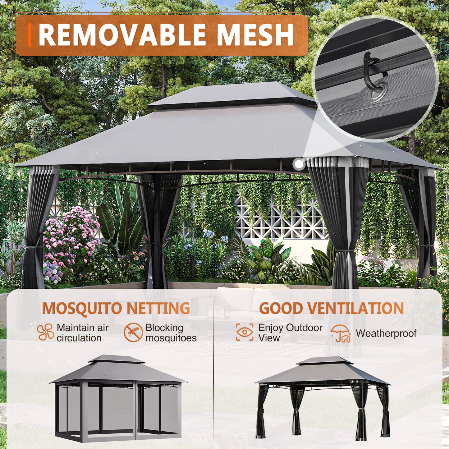 13 Ft. W X 10 Ft. D Steel Patio Gazebo The Soft Roof Gazebos