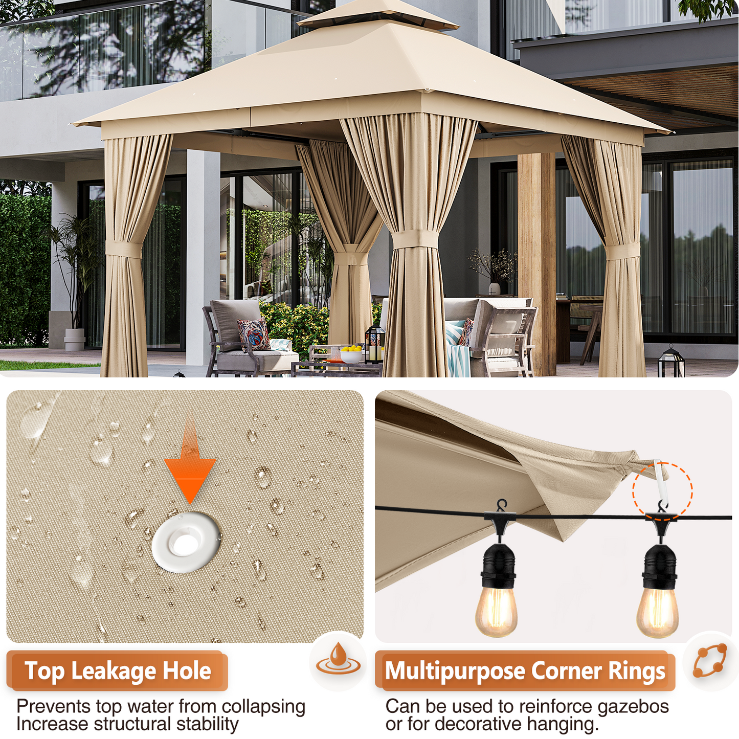 10 Ft. W X 10 Ft. D Steel Patio Gazebo The Soft Roof Gazebos