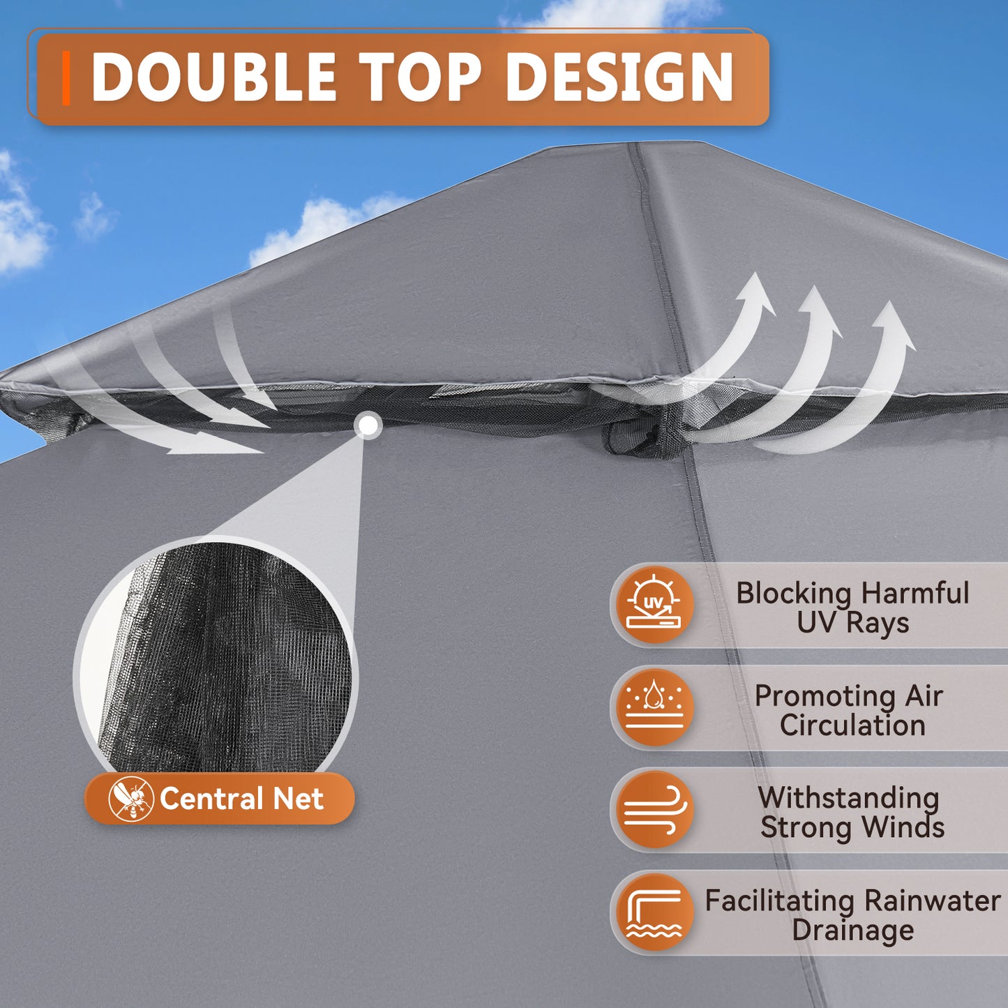 8x8 Ft Outdoor Gazebo With Double Roof, Patio Canopy With Mosquito Netting And Curtains, Suitable For Patios, Lawn And Backyard