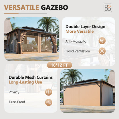 Outdoor Patio Gazebo with Hardtop Double Roof