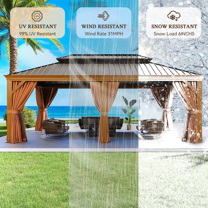 20Ft. W x 12Ft. D Outdoor Cedar Framed Gazebo with Steel Hardtop Permanent Wooden Finished Pavilion