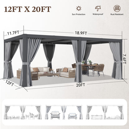 12 Ft. W x 10 Ft. D Metal Pergola with Canopy