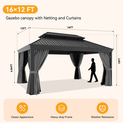 16 Ft. W x 12 Ft. D Aluminum Patio Gazebo