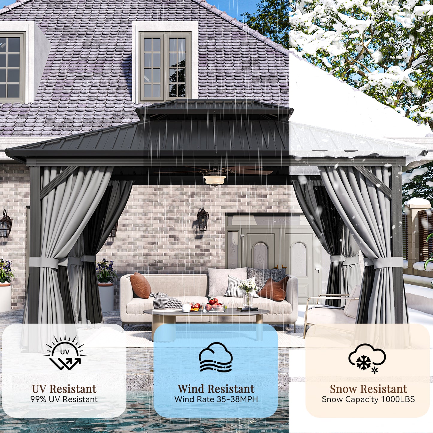 14 Ft. W X 10 Ft. D Patio Gazebo With Double Roof