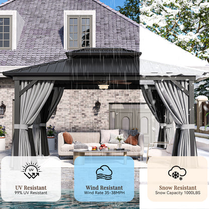 14 Ft. W X 10 Ft. D Patio Gazebo With Double Roof