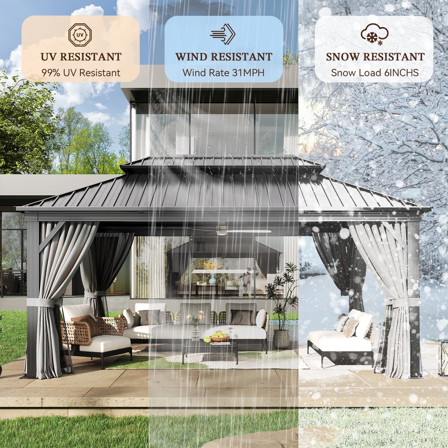 16 Ft. W X 12 Ft. D Metal Patio Gazebo