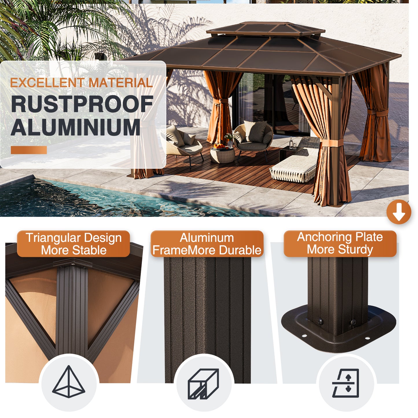 14 Ft. W X 12 Ft. D Aluminum Patio Hardtop Gazebo