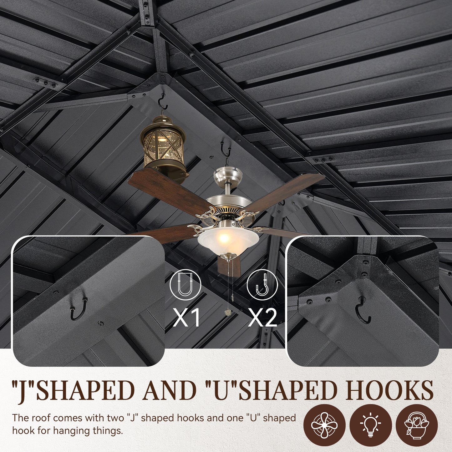 14 Ft. W X 12 Ft. D Double Roof Gazebo with Solar-powered Lights