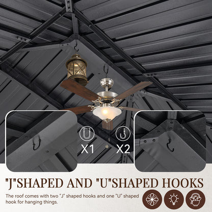 14 Ft. W X 12 Ft. D Double Roof Gazebo with Solar-powered Lights