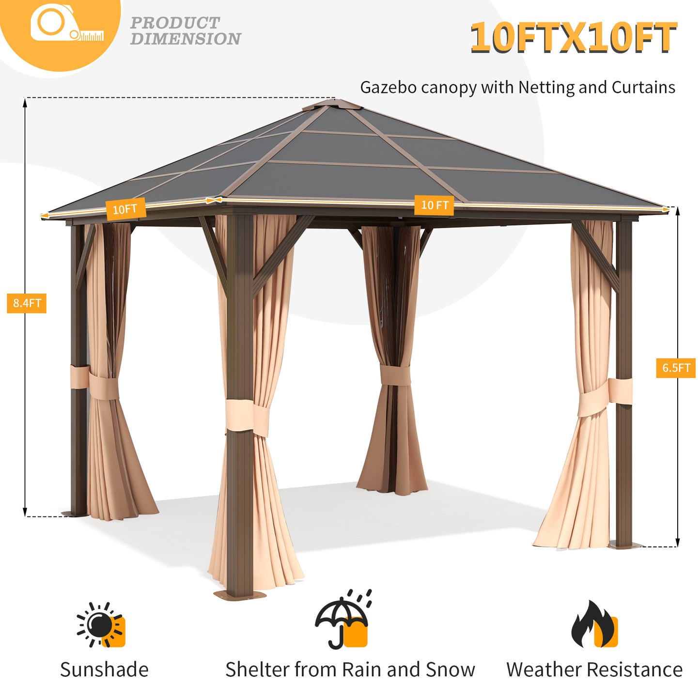 10 Ft. W X 10 Ft. D Hardtop Patio Gazebo