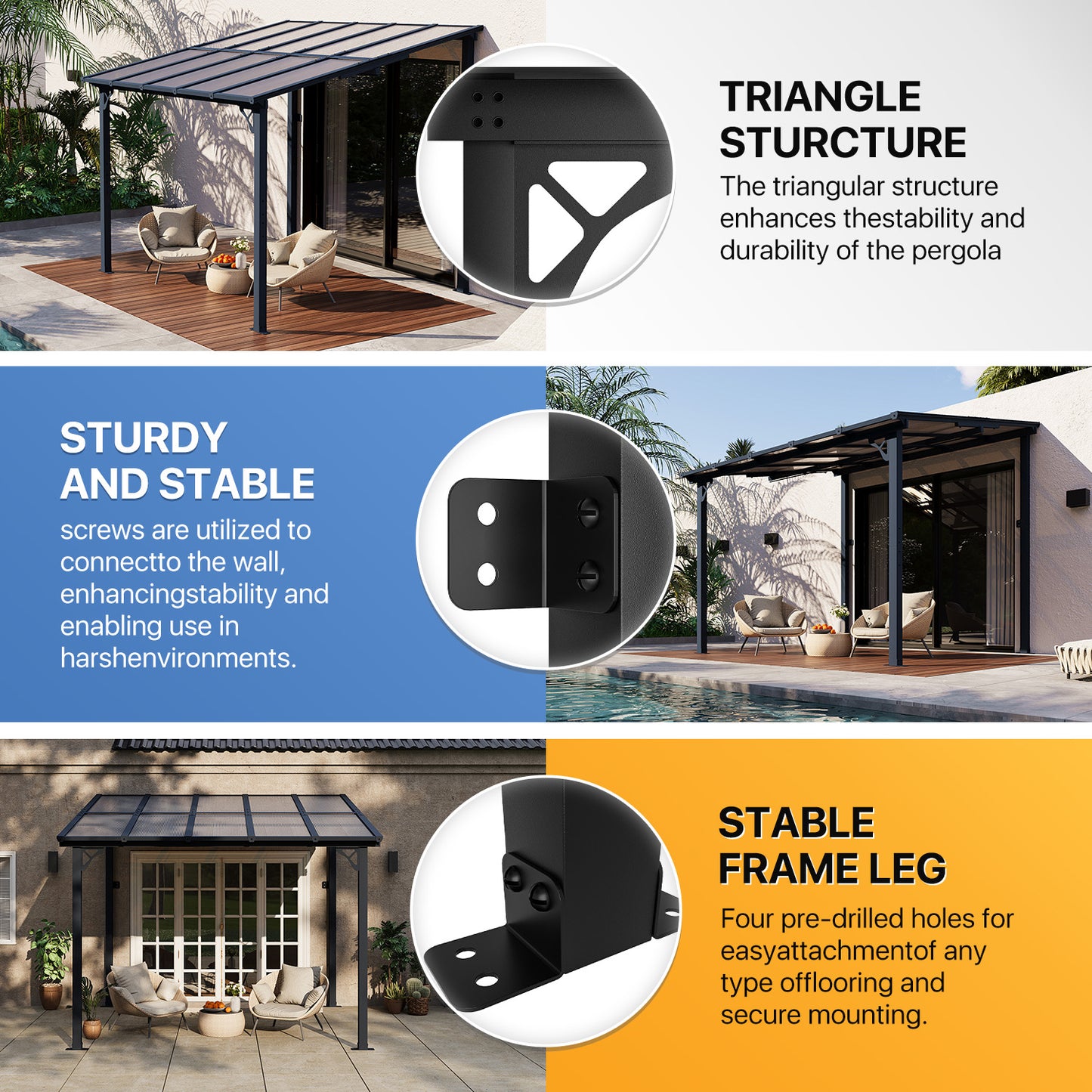 10 Ft. W x 8 Ft. D Aluminum Pergola with Canopy