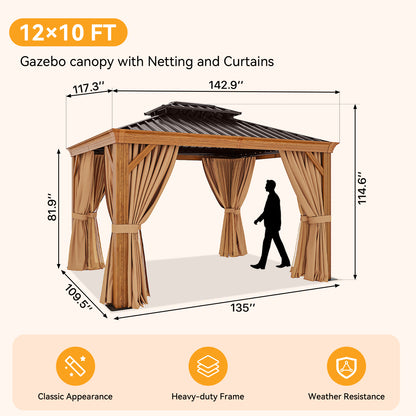 20 Ft. W x 12 Ft. D Aluminum Roof with Galvanized Steel Patio Gazebo