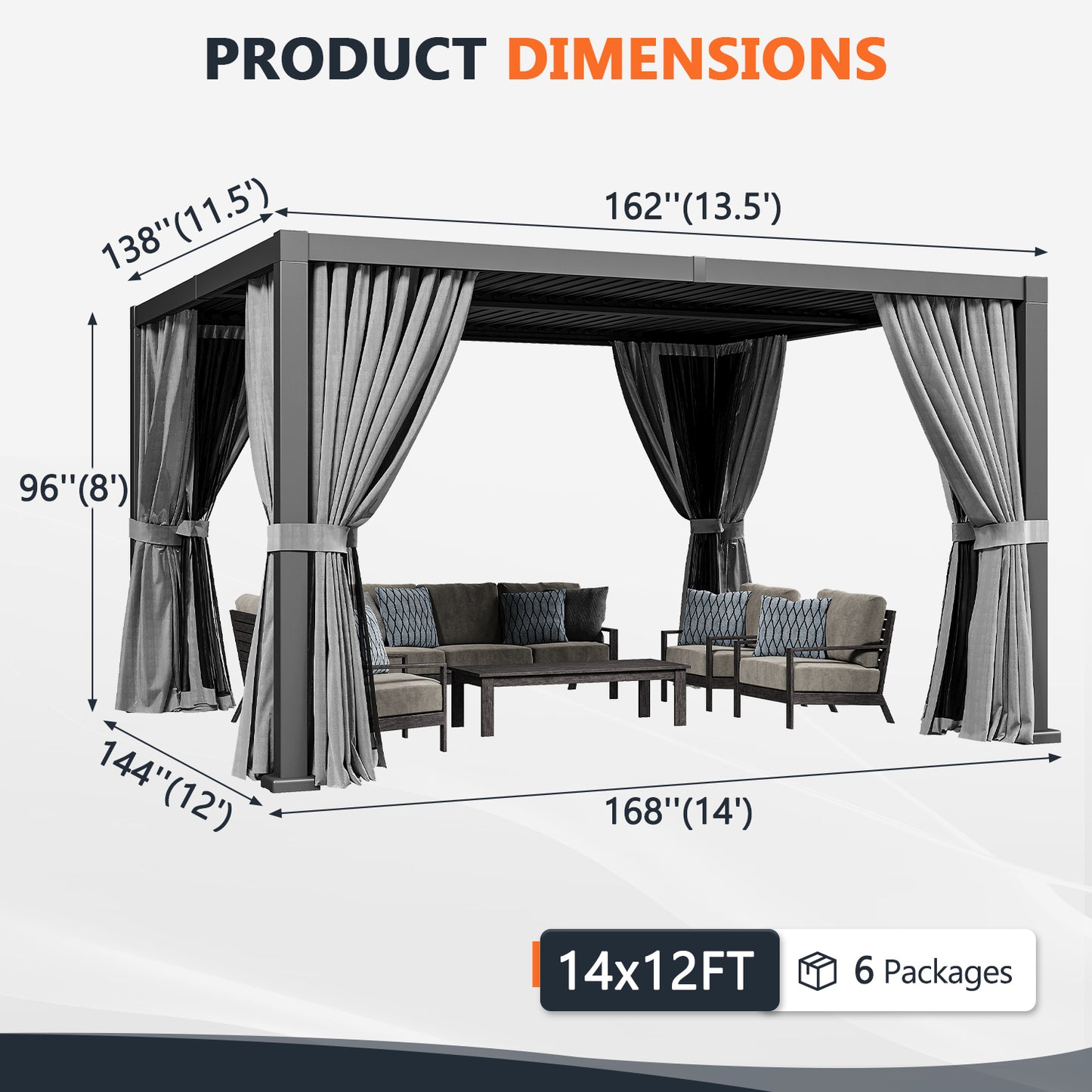 14 Ft. W x 12 Ft. D Outdoor Louvered Aluminum Pergola