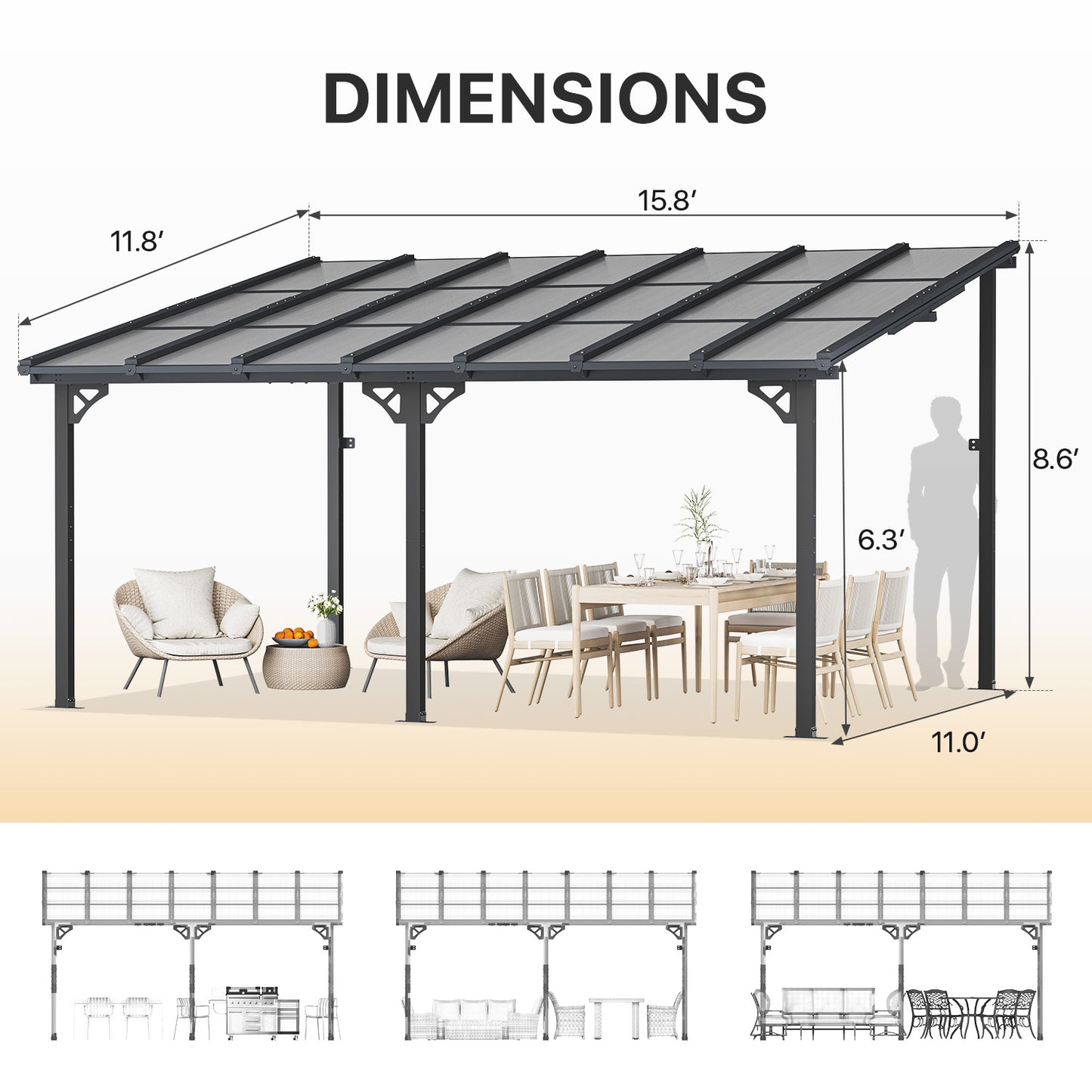 16 Ft. W X 12 Ft. D metal Pergola With Canopy
