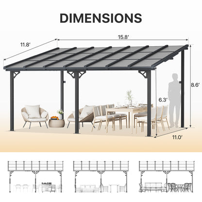 16 Ft. W X 12 Ft. D metal Pergola With Canopy
