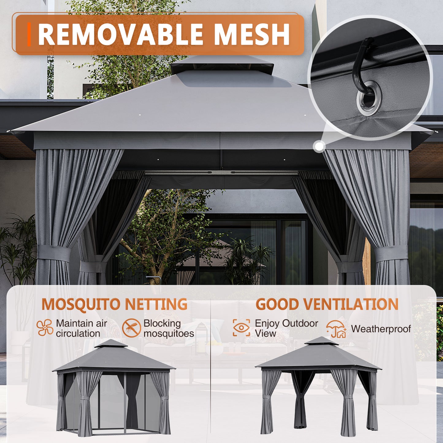 10 Ft. W X 10 Ft. D Steel Patio Gazebo The Soft Roof Gazebos