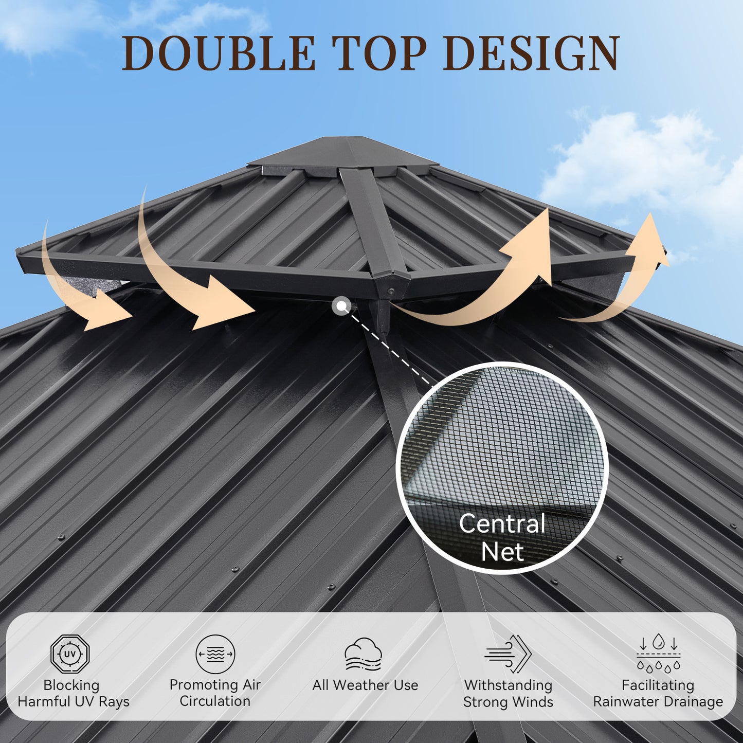 12 Ft. W X 12 Ft. D Patio Gazebo With Double Roof