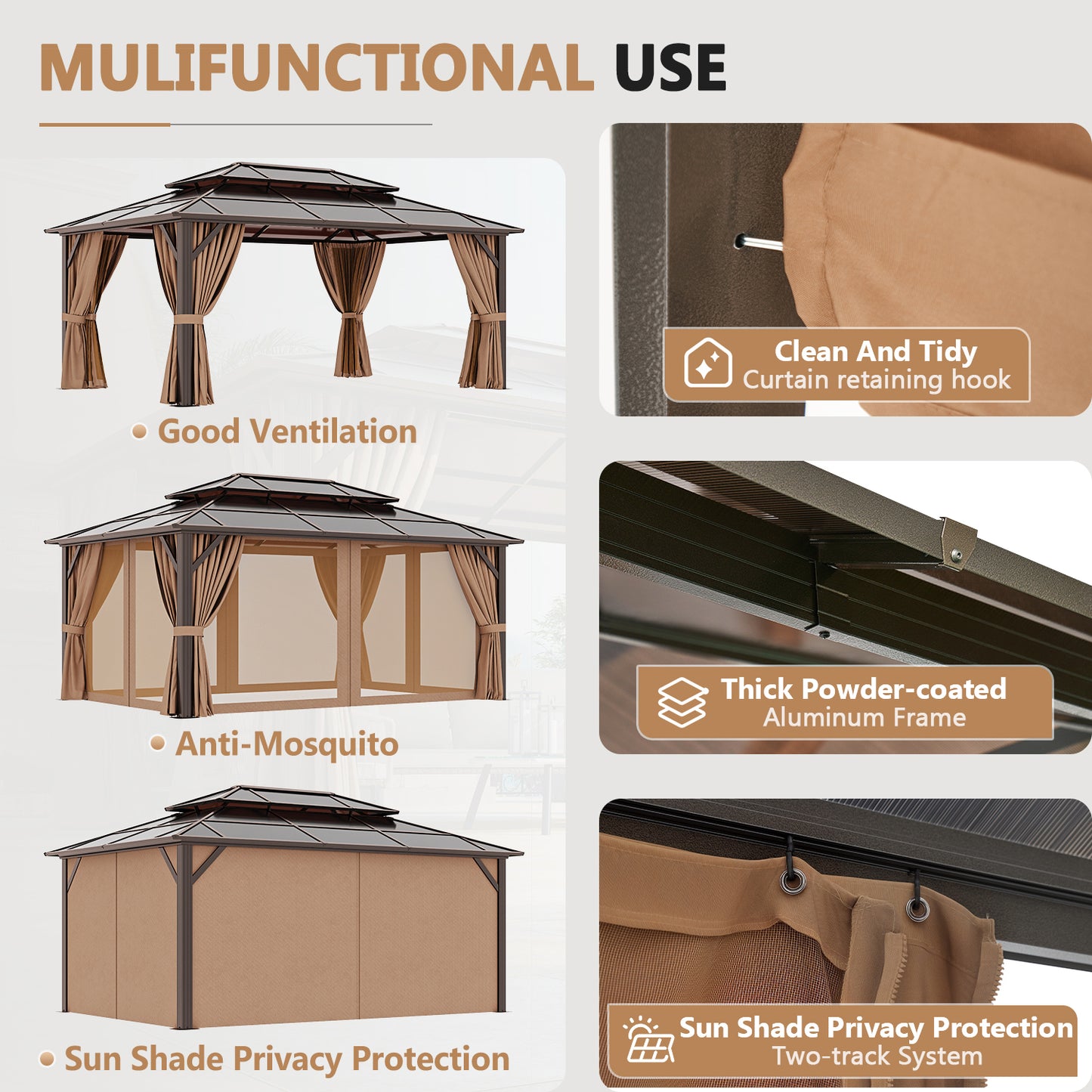 Outdoor Patio Gazebo with Hardtop Double Roof