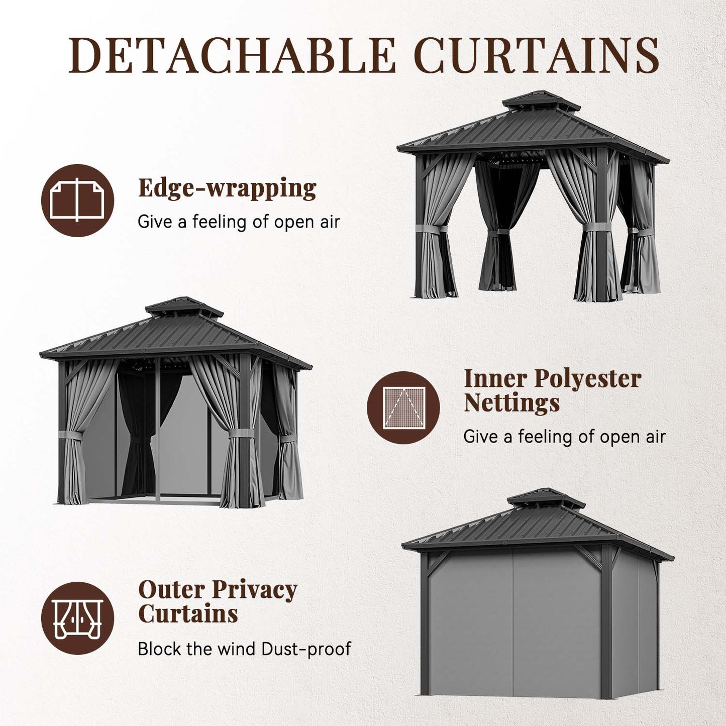 10 Ft. W X 10 Ft. D Aluminum Patio Gazebo With Double Roof