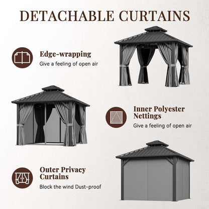 10 Ft. W X 10 Ft. D Aluminum Patio Gazebo With Double Roof