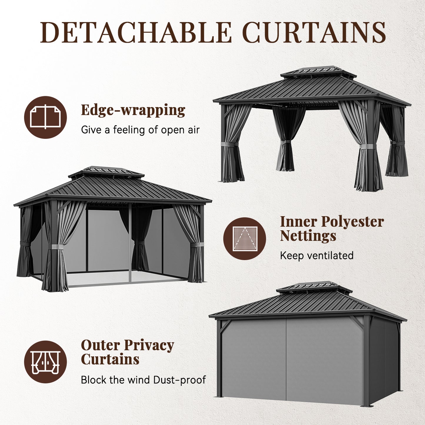 14 Ft. W X 12 Ft. D Double Roof Gazebo with Solar-powered Lights