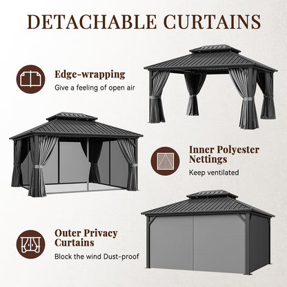 14 Ft. W X 12 Ft. D Double Roof Gazebo with Solar-powered Lights