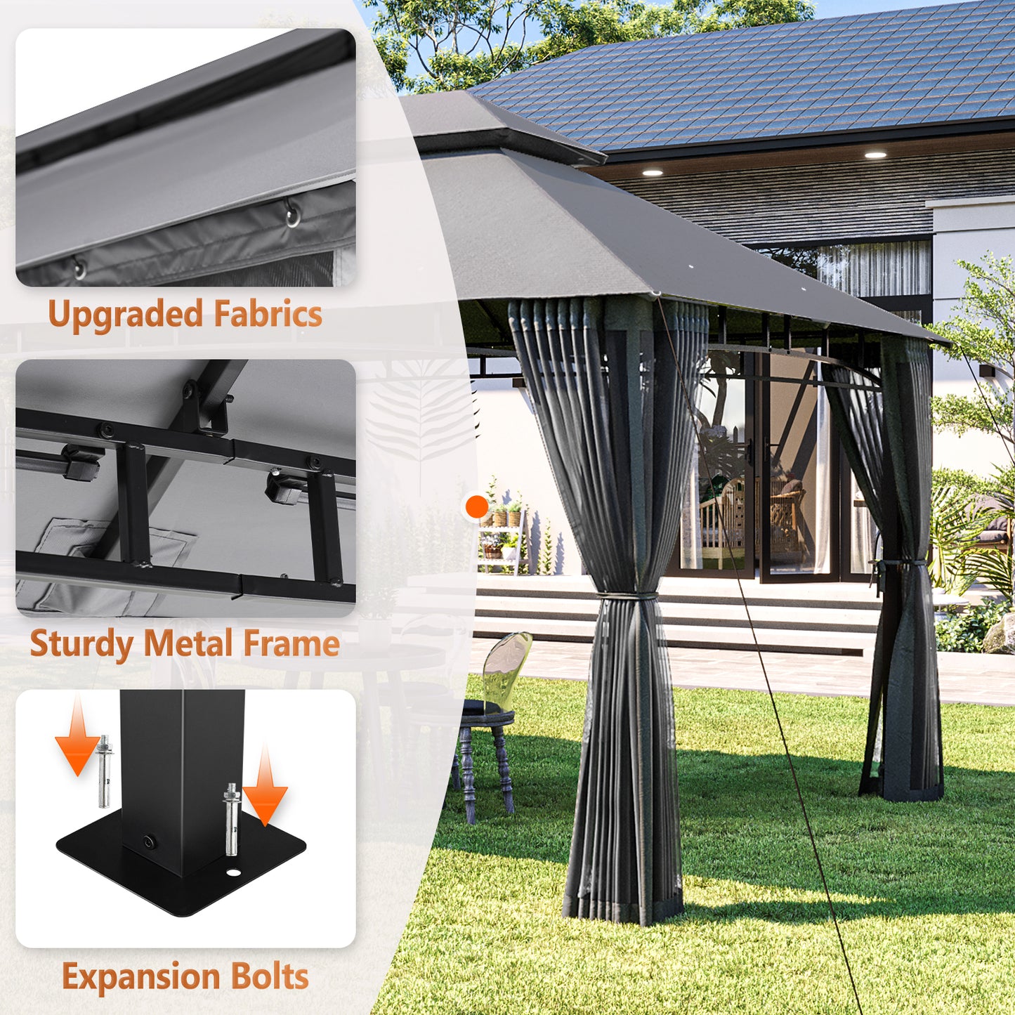 13 Ft. W X 10 Ft. D Steel Patio Gazebo The Soft Roof Gazebos