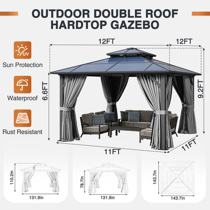 12 Ft. W X 12 Ft. D Aluminum Patio Hardtop Gazebo