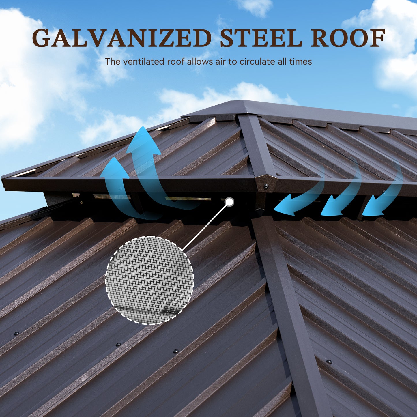 20Ft. W x 12Ft. D Outdoor Cedar Framed Gazebo with Steel Hardtop Permanent Wooden Finished Pavilion