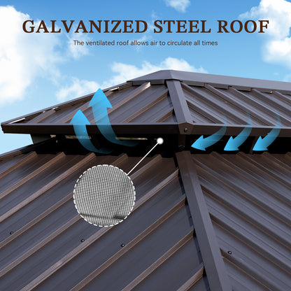 20Ft. W x 12Ft. D Outdoor Cedar Framed Gazebo with Steel Hardtop Permanent Wooden Finished Pavilion