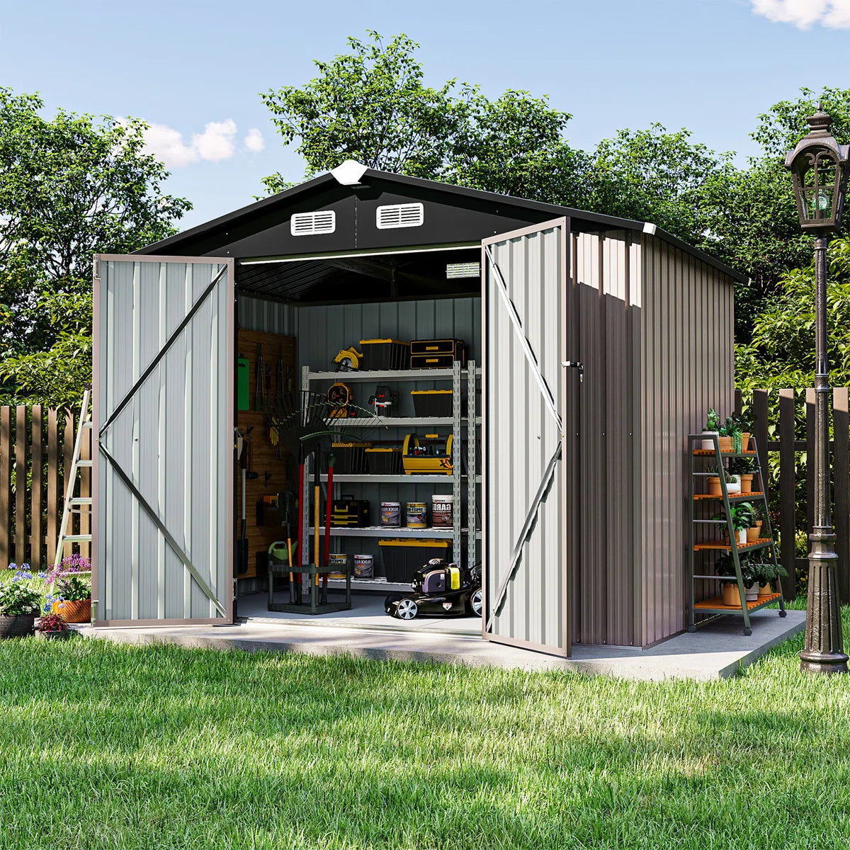8.0 Ft. W X 6.0 Ft. D Steel Storage Shed With Door Lock And Floor