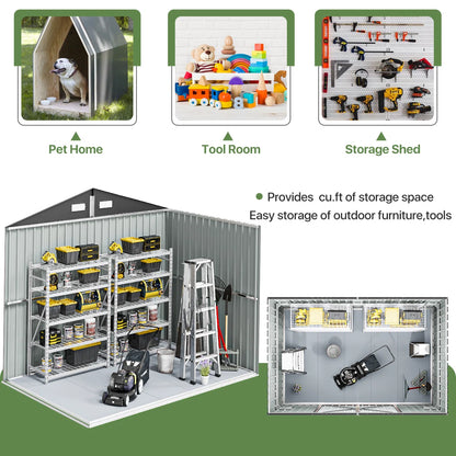 8.0 Ft. W X 6.0 Ft. D Steel Storage Shed With Door Lock And Floor