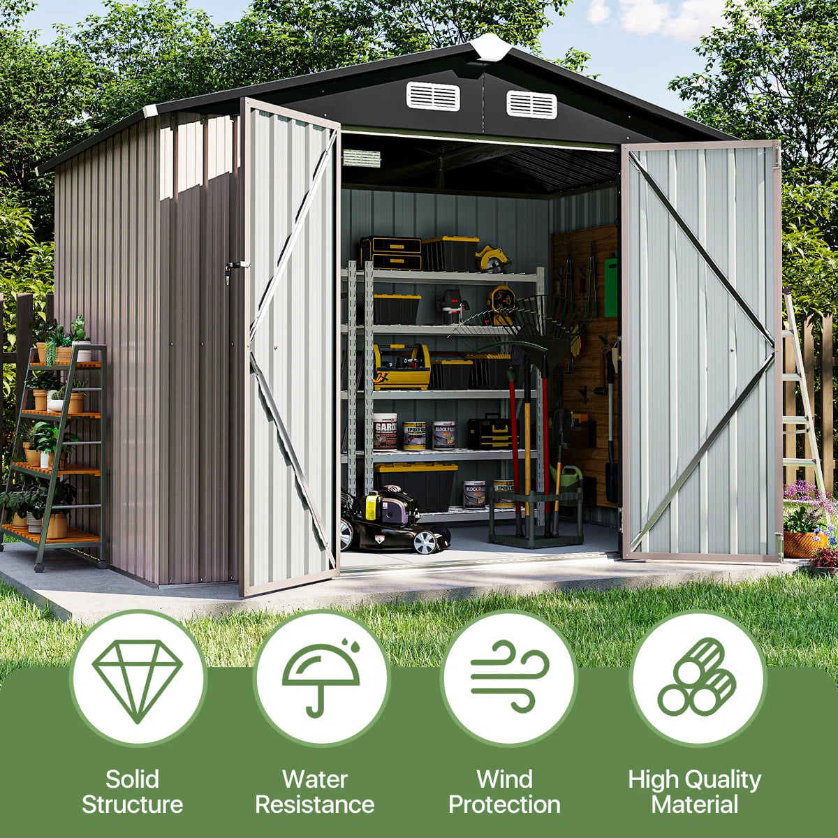 8.0 Ft. W X 6.0 Ft. D Steel Storage Shed With Door Lock And Floor