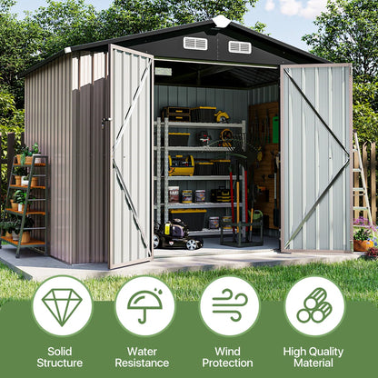 8.0 Ft. W X 6.0 Ft. D Steel Storage Shed With Door Lock And Floor