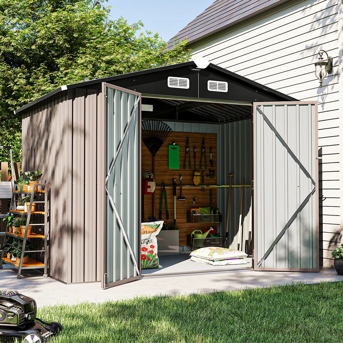 8.0 Ft. W X 6.0 Ft. D Steel Storage Shed With Door Lock And Floor