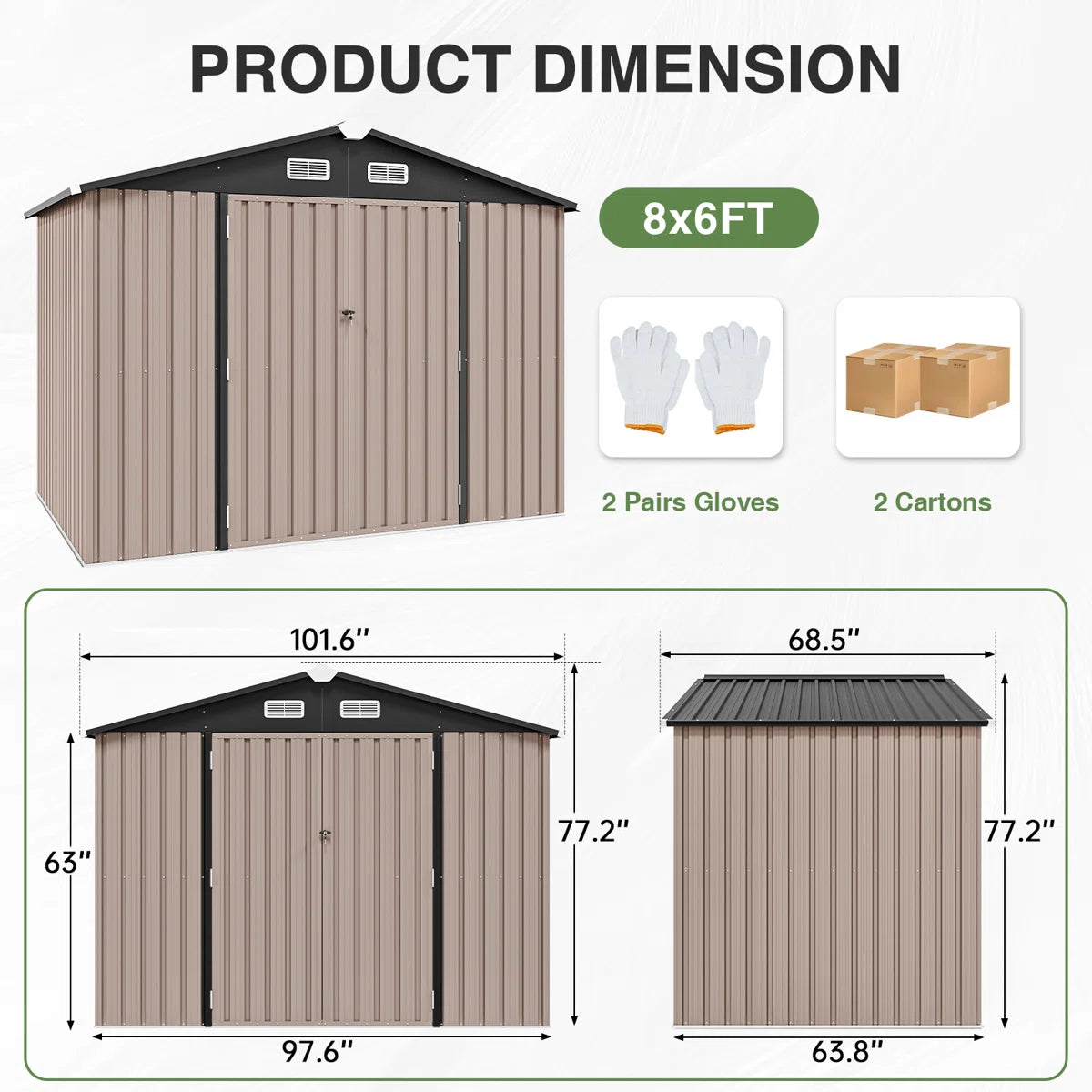 8.0 Ft. W X 6.0 Ft. D Steel Storage Shed With Door Lock And Floor