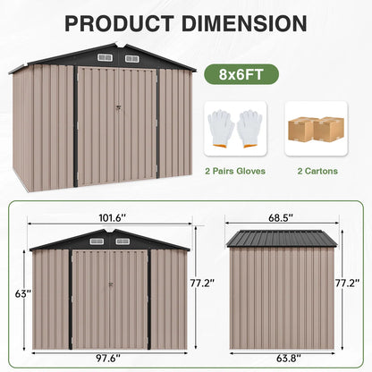 8.0 Ft. W X 6.0 Ft. D Steel Storage Shed With Door Lock And Floor