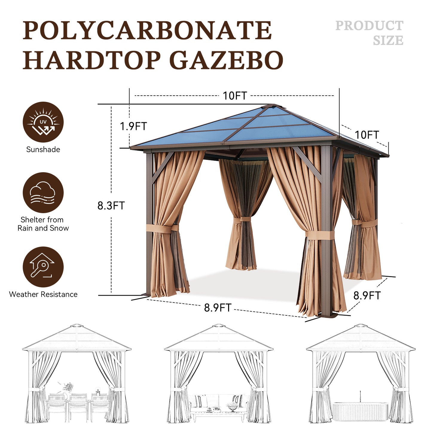10 Ft. W x 10 Ft. D Aluminum Patio Gazebo