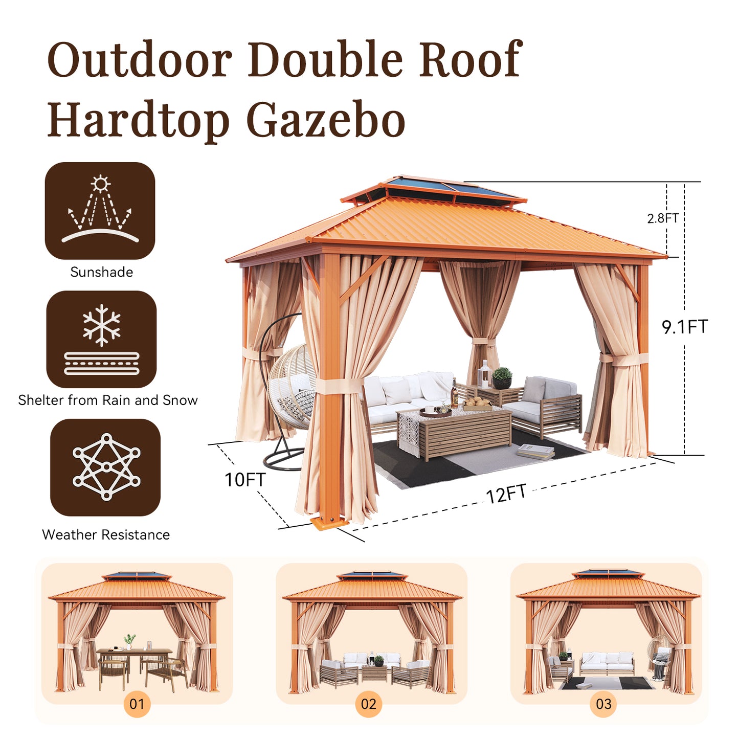 12 Ft. W x 10 Ft. D Aluminum Patio Gazebo